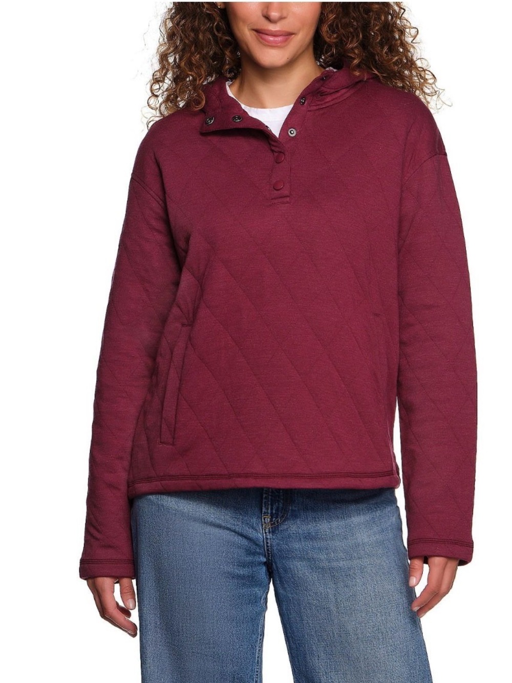 NWT Lands' End Women's Burgandy Quilted Pullover -Size Small